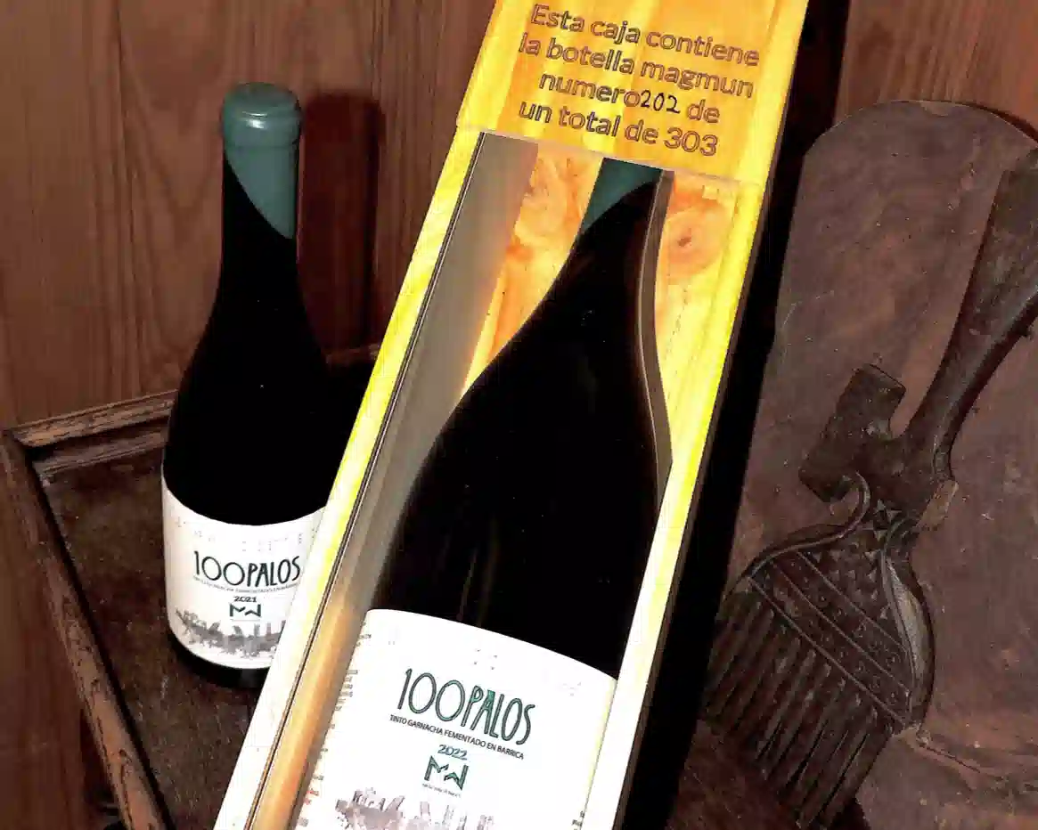 Botella de vino 100Palos | Tinto Garnacha Fermentado en barrica | 1,5 litros